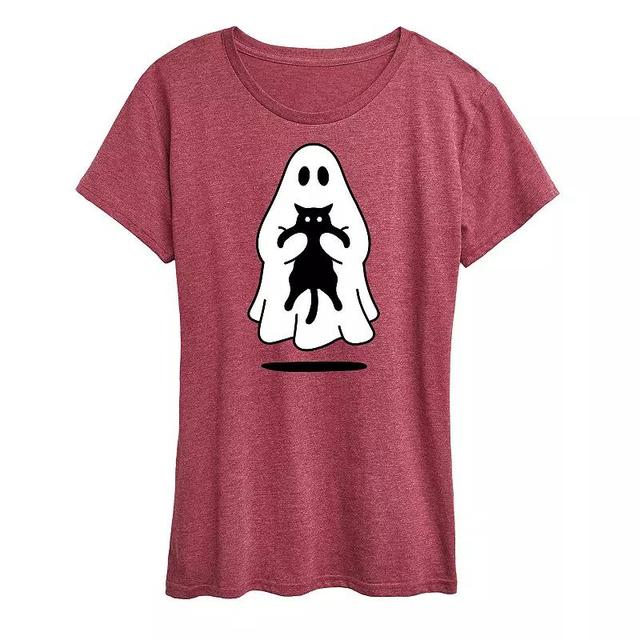 Womens Ghost Holding Black Cat Graphic Tee Product Image