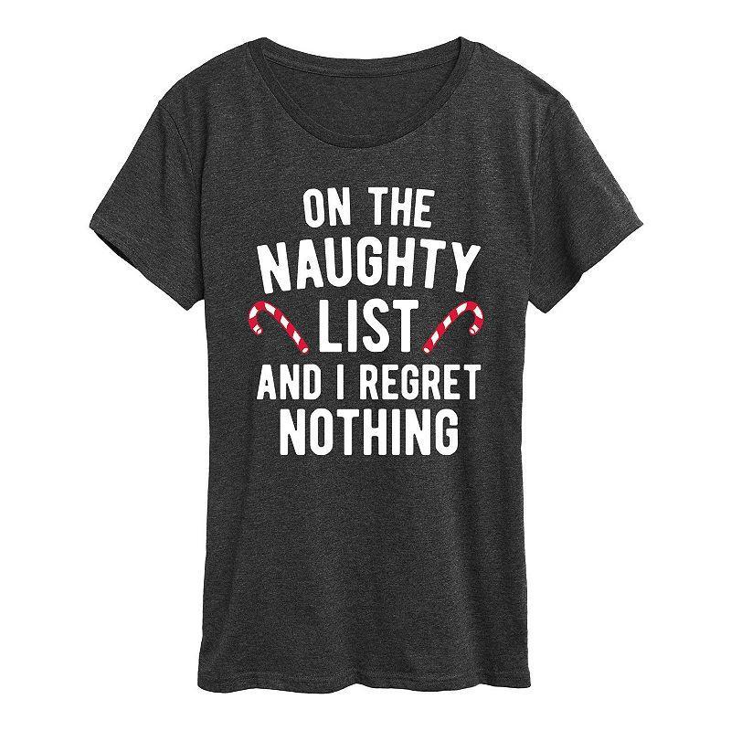 Womens On The Naughty List Graphic Tee, Girls Grey Gray Product Image