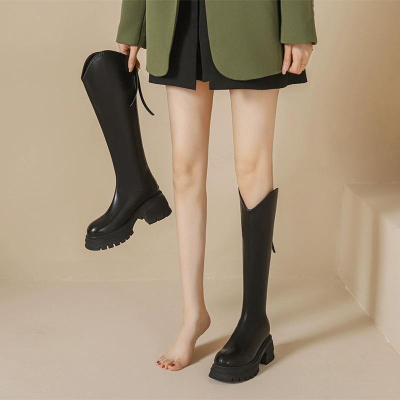 Faux Leather Platform Tall Boots Product Image