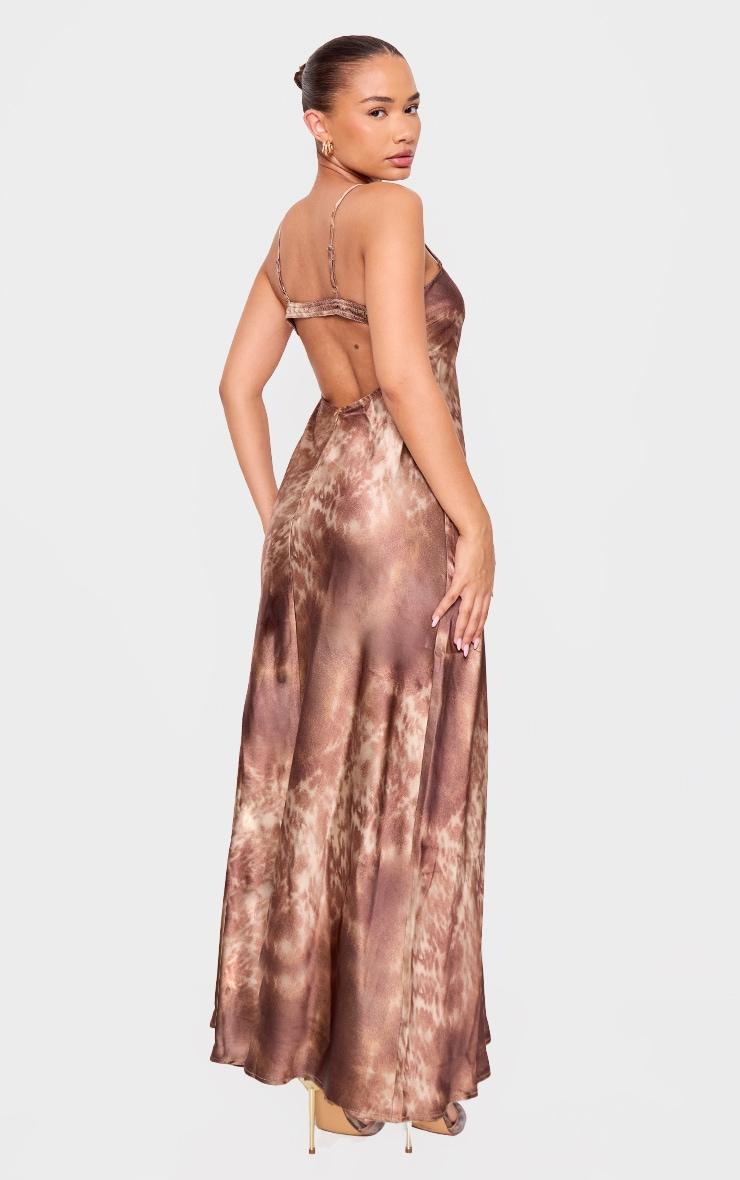 Petite Chocolate Satin Open Back Maxi Dress Product Image