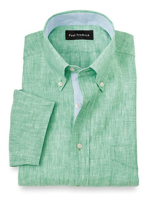 Non-Iron Linen Solid Dress Shirt With Contrast Trim - Light Green Product Image