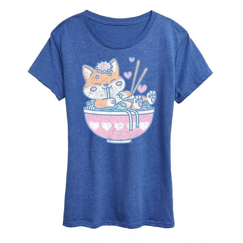 Womens Kawaii Ramen Shiba Inu Graphic Tee Grey Royal Blue Product Image