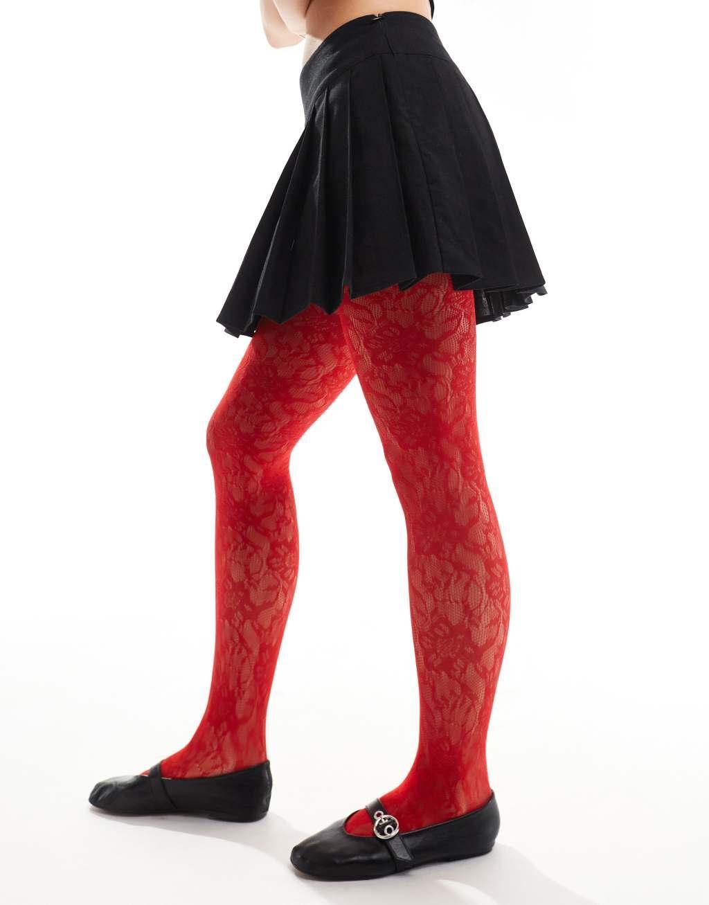 Glamorous lace tights in red  Product Image