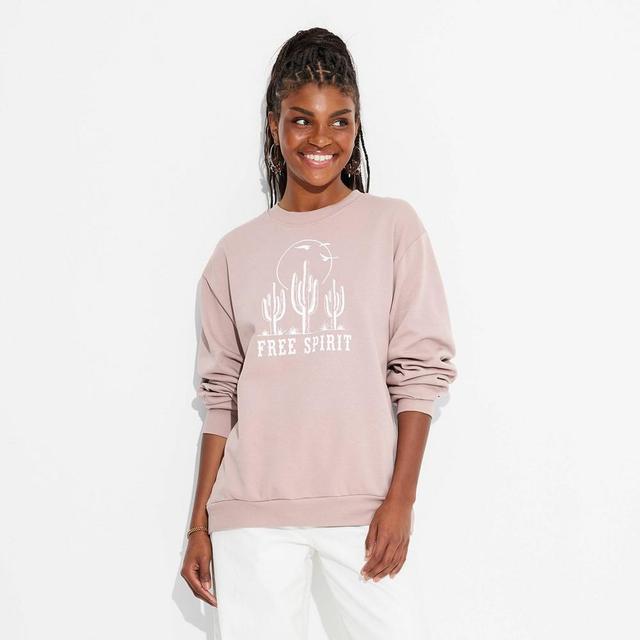 Womens Free Spirit Desert Scene Graphic Sweatshirt - Taupe Product Image