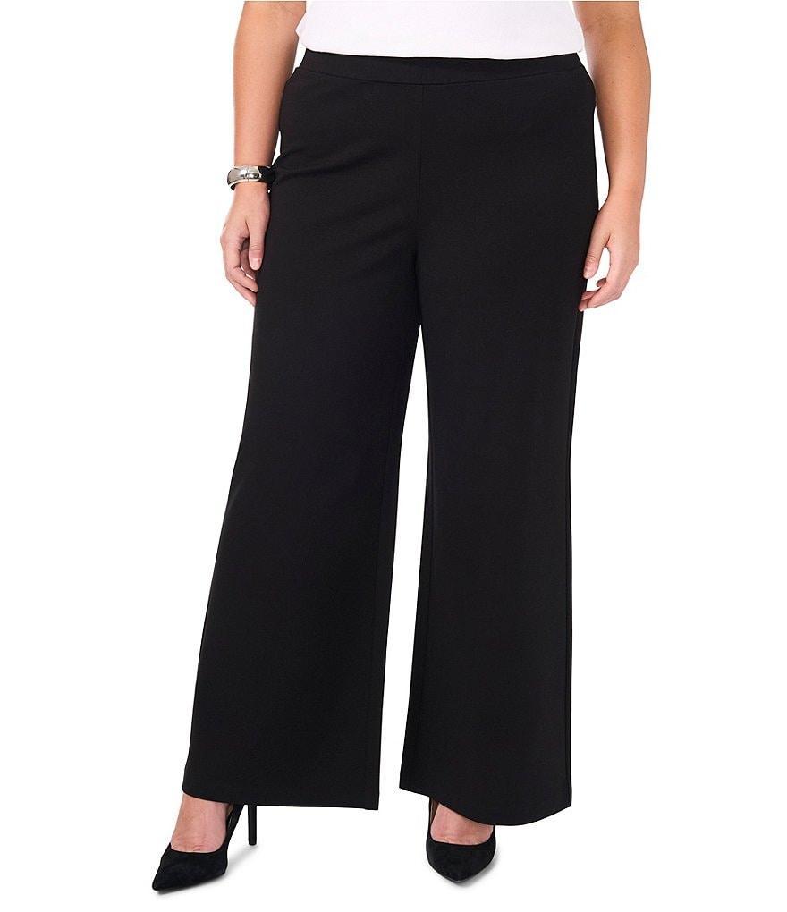 Vince Camuto Plus Twill Ponte High Rise Flat Front Pull On Wide Leg Pant Product Image