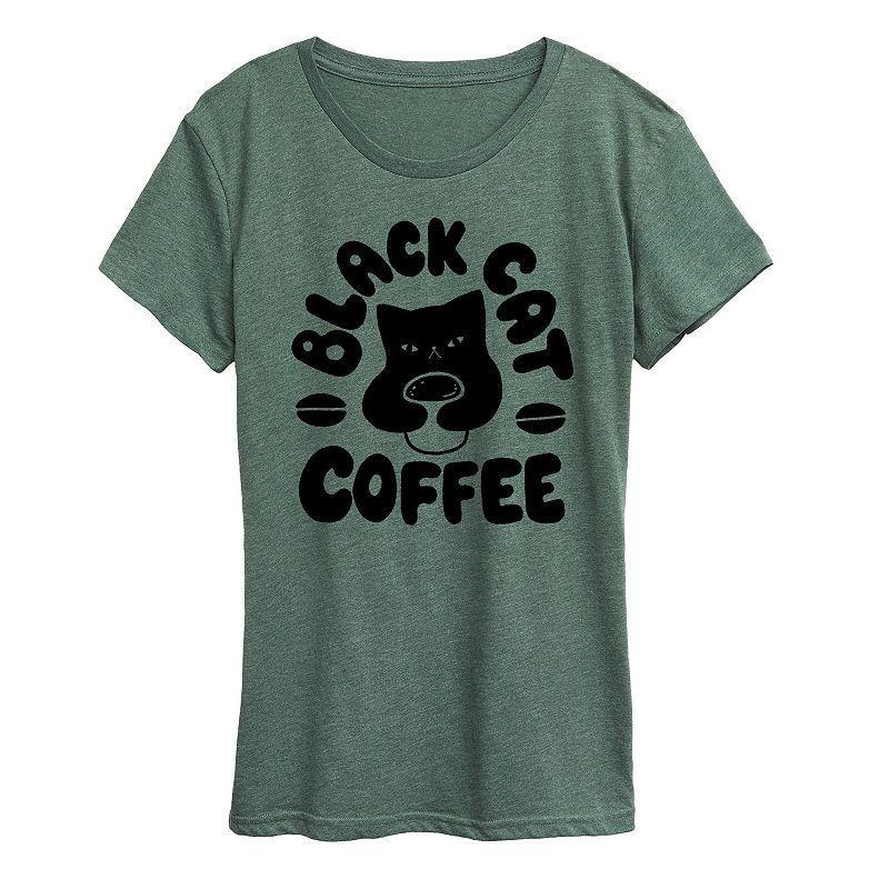 Womens Black Cat Coffee Graphic Tee Green Product Image