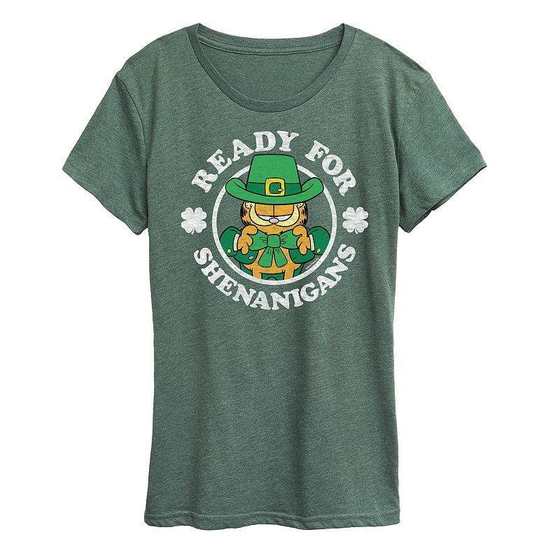 Womens Garfield Ready For Shenanigans Graphic Tee Grey Green Product Image