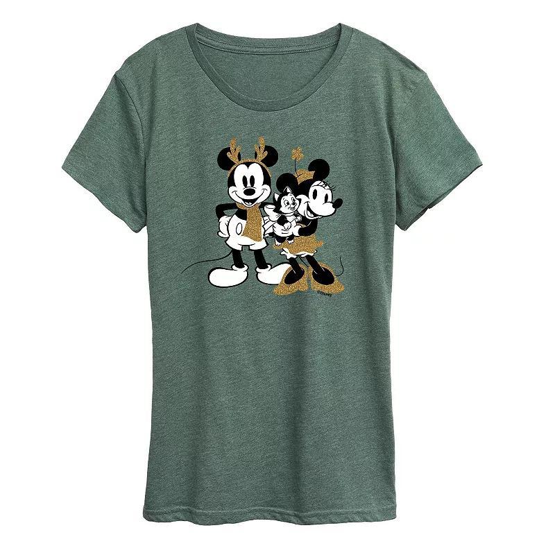 Disneys Mickey Mouse Womens Mickey Minnie Sparkle Graphic Tee, Girls Product Image