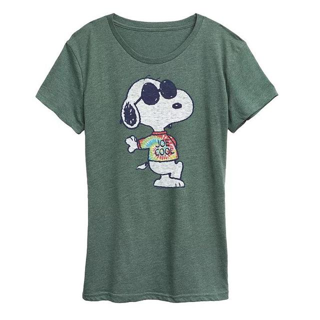 Womens Peanuts Snoopy Joe Cool Tie Dye Graphic Tee Grey Green Product Image