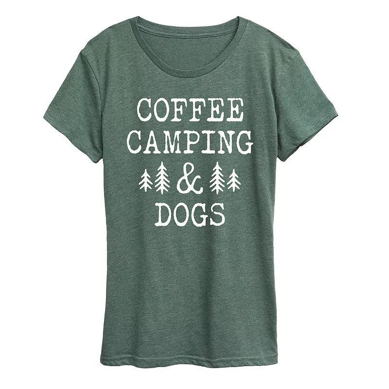 Womens Coffee Camping And Dogs Graphic Tee Grey Dark Red Product Image