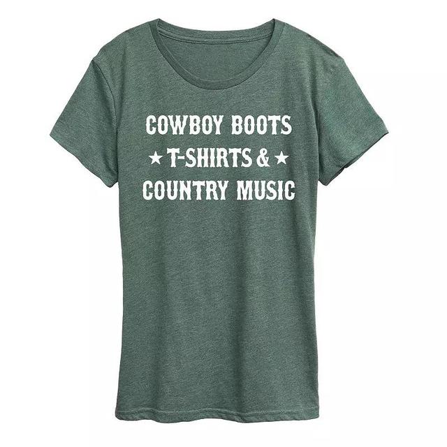 Womens Cowboy Boots And Music Graphic Tee Grey Red Product Image