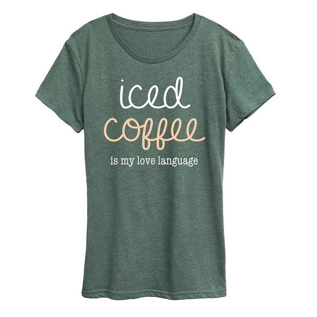 Womens Iced Coffee Love Language Graphic Tee Grey Green Product Image