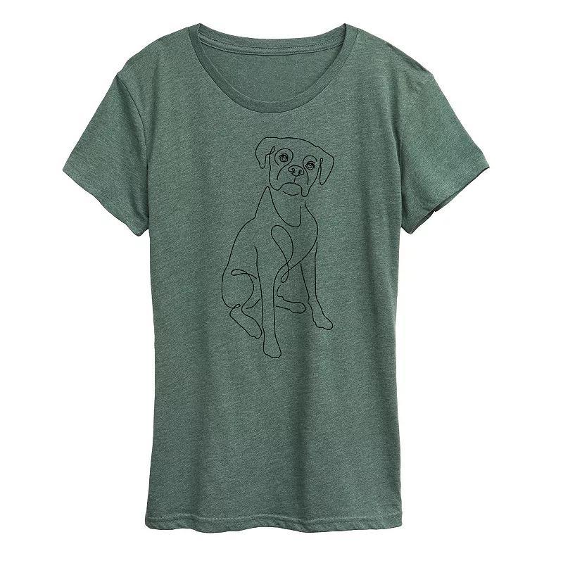 Womens Simple Line Drawing Of Dog Graphic Tee Grey Green Product Image