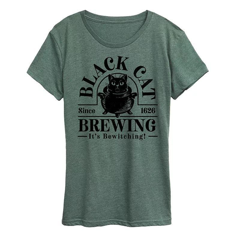 Womens Black Cat Brewing Graphic Tee Grey Green Product Image