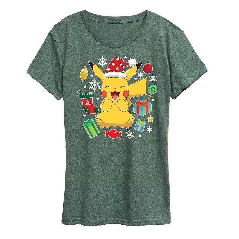 Missy Pokemon Pika Presents Graphic Tee, Womens Grey Royal Blue Product Image