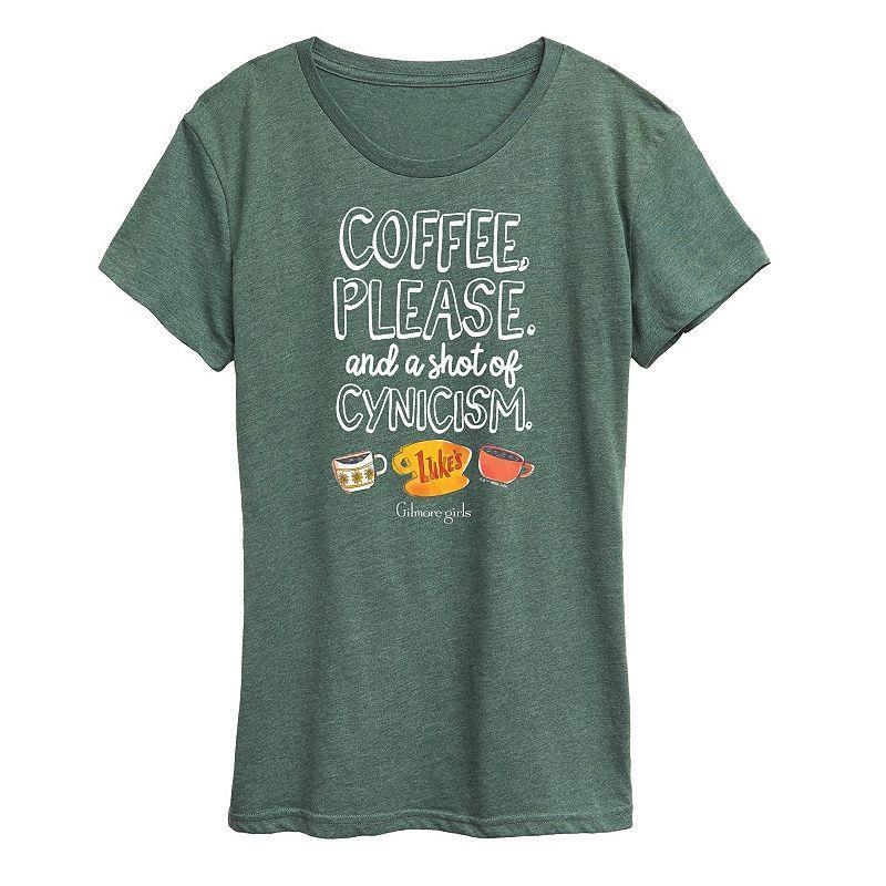 Womens Gilmore Girls Coffee Cynicism Graphic Tee Green Product Image