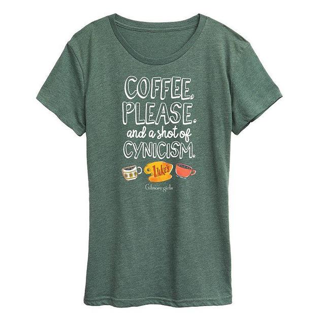 Womens Gilmore Girls Coffee Cynicism Graphic Tee, Girls Grey Blue Product Image