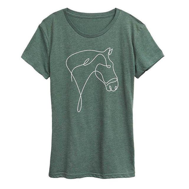 Womens White Line Horse Graphic Tee, Girls Grey Green Product Image