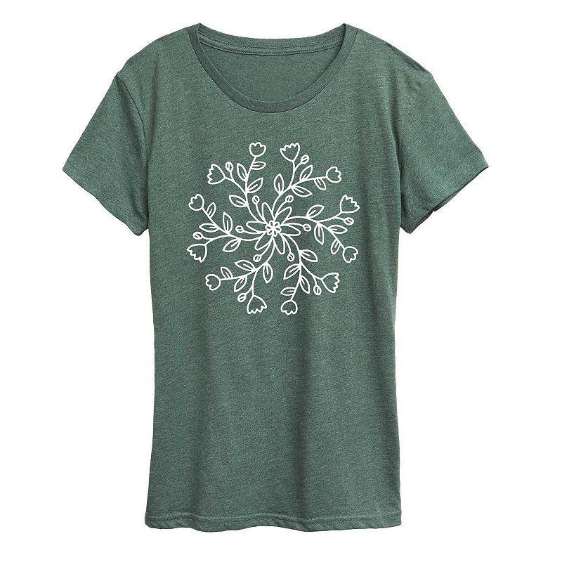 Plus Pinwheel Floral Circle Graphic Tee, Womens Grey Green Product Image