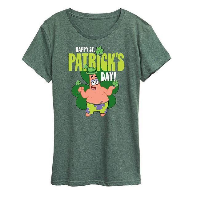 Womens SpongeBob SquarePants Happy St. Patricks Day Graphic Tee Heather Grey Product Image