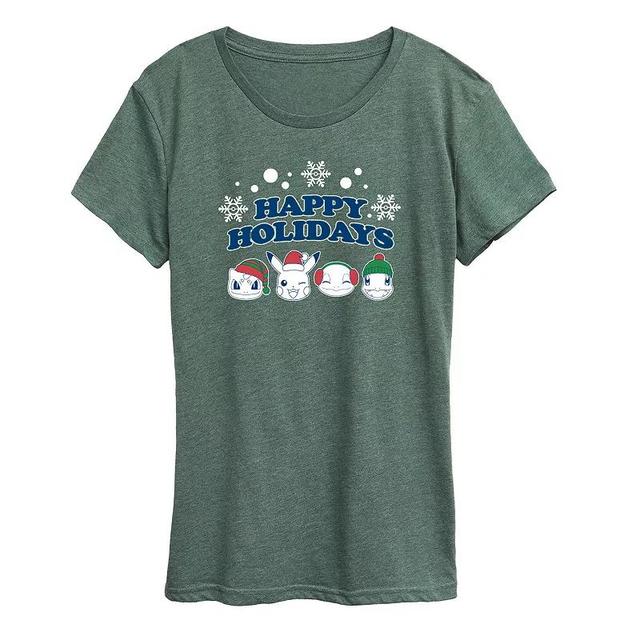 Womens Pokemon Happy Holidays Tee Grey Green Product Image