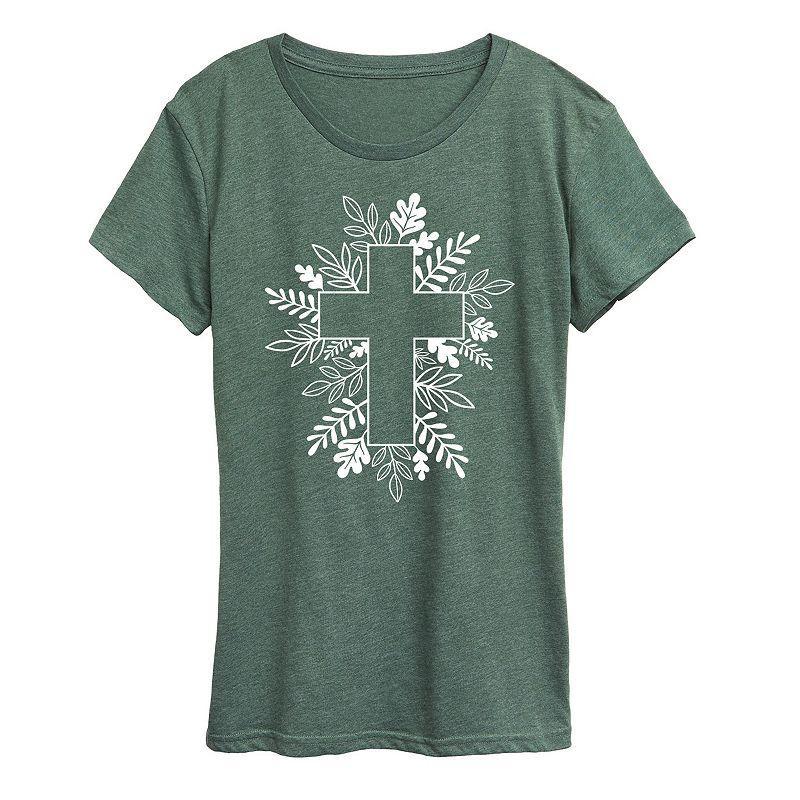 Womens Foliage Cross Graphic Tee, Girls Green Product Image