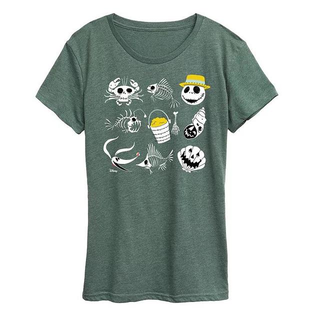 Disneys Nightmare Before Christmas Womens Beach Graphic Tee Grey Green Product Image