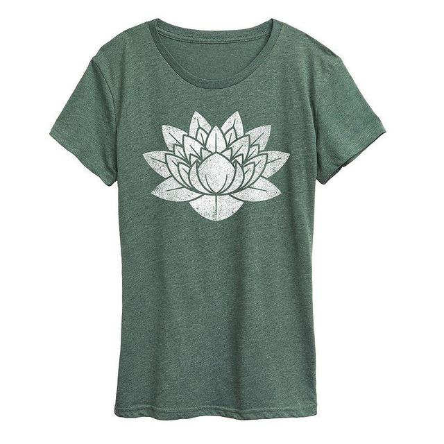 Womens Lotus Flower Distressed Graphic Tee Grey Green Product Image