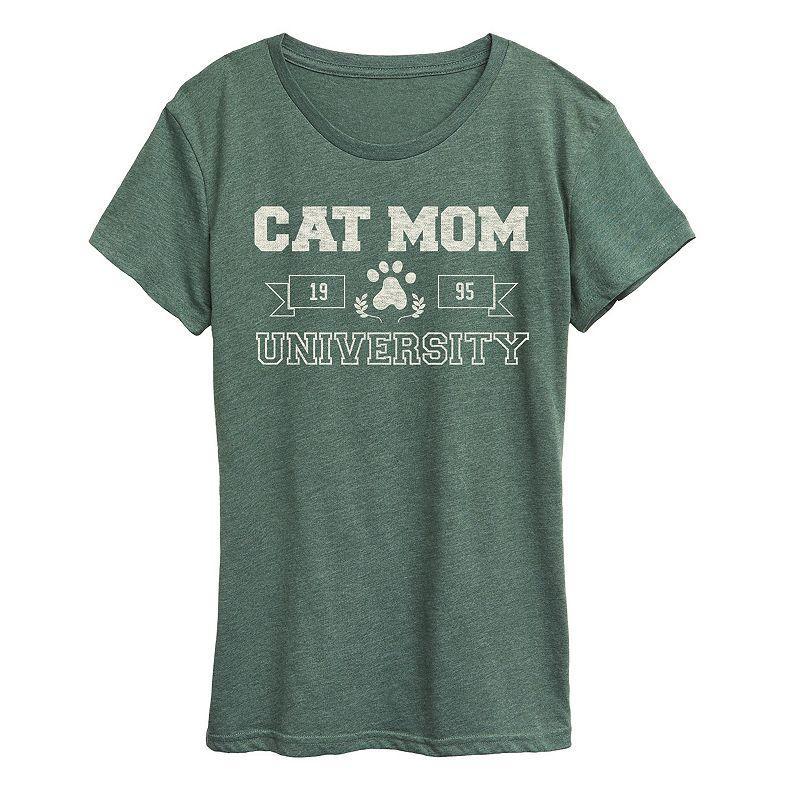 Womens Cat Mom University Graphic Tee Grey Dark Red Product Image