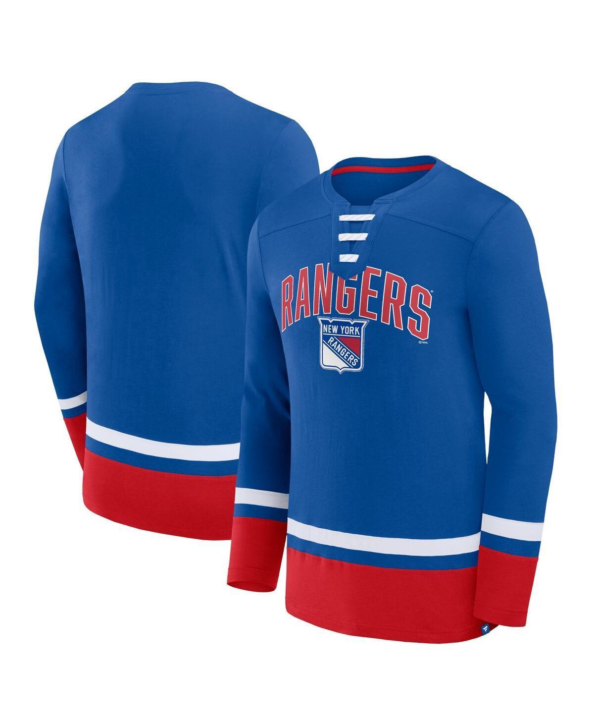 Mens Fanatics Blue New York Rangers Back Pass Lace-Up Long Sleeve T-shirt Product Image