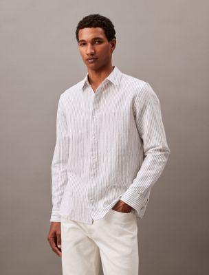 Striped Linen Blend Classic Button-Down Shirt Product Image