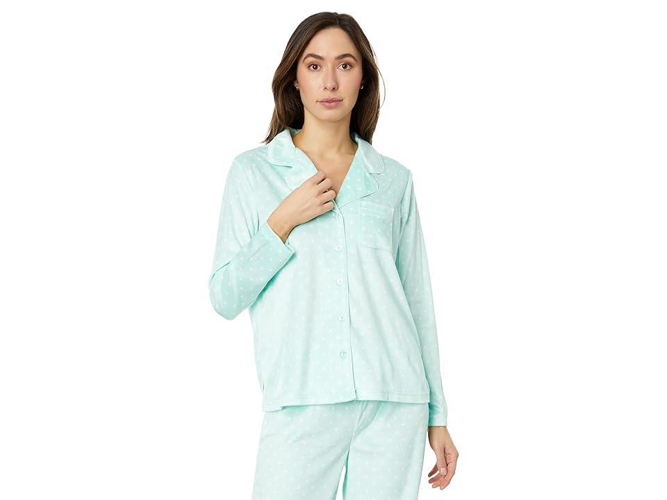 Karen Neuburger Petite Novelties Minky Fleece Long Sleeve Girlfriend PJ Set with Socks (Mint Pin Dot) Women's Pajama Sets Product Image