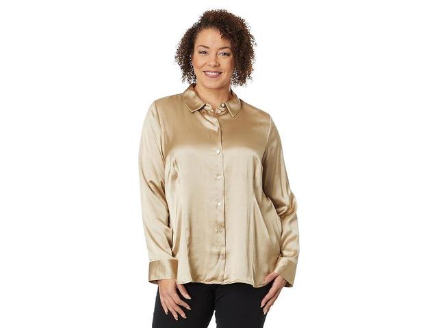 Madewell Plus Darted Button-Up Shirt in Satin (Matchstick) Women's Clothing Product Image