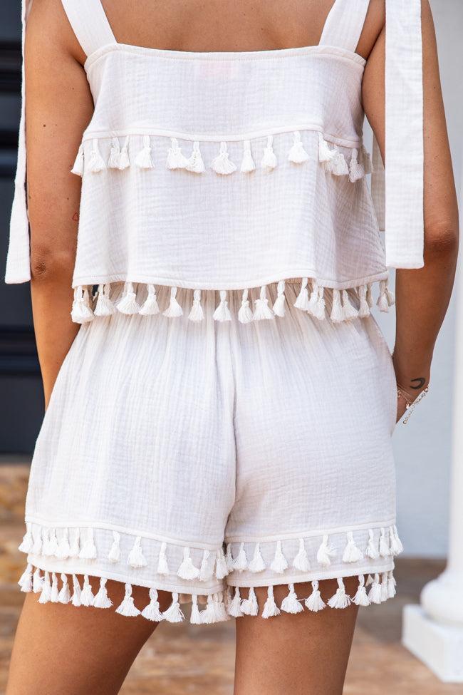 Chasing The Tides Cream Shorts With Fringe FINAL SALE Product Image