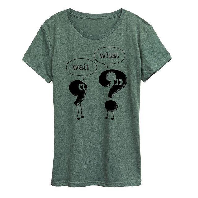 Plus Size Wait What Punctuation Graphic Tee, Womens Grey Green Product Image