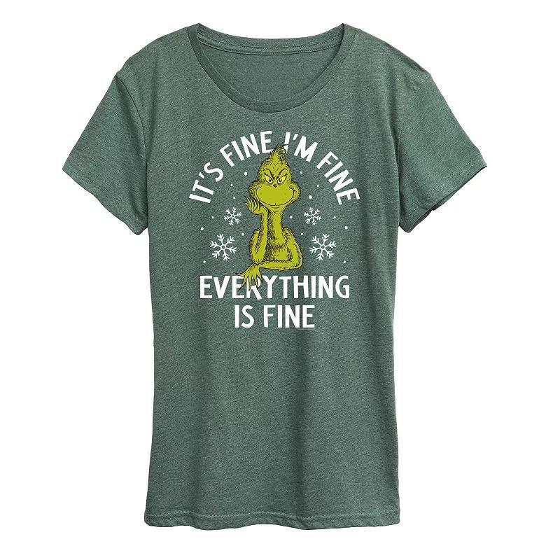 Womens Dr. Seuss Grinch Its Fine Im Fine Graphic Tee, Girls Grey Juniper Product Image