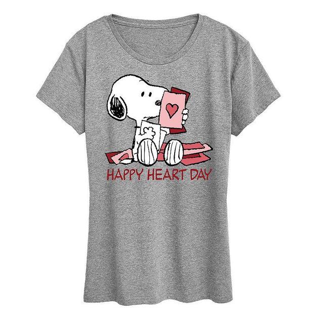 Womens Peanuts Snoopy Happy Heart Day Graphic Tee Grey Gray Product Image