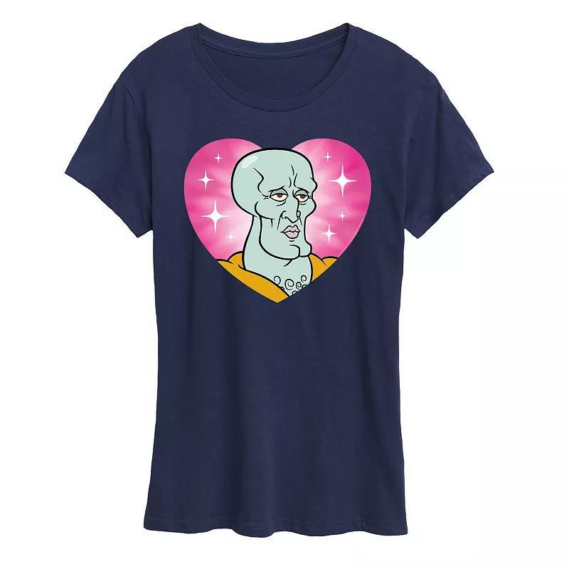 Womens Spongebob Squarepants Handsome Squidward Heart Graphic Tee Product Image