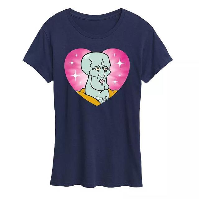 Womens Spongebob Squarepants Handsome Squidward Heart Graphic Tee Blue Product Image