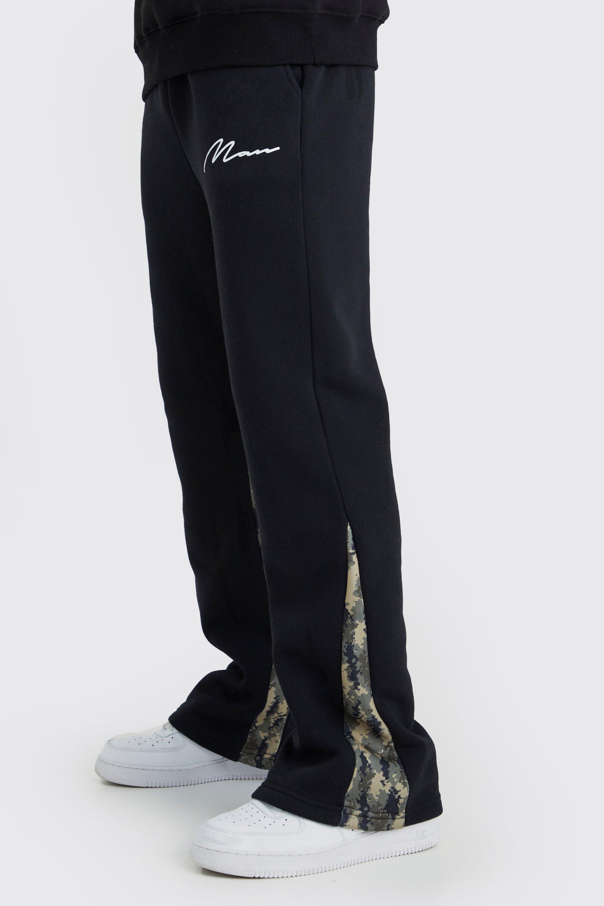 Mens Black Man Signature Camo Gusset Joggers, Black Product Image