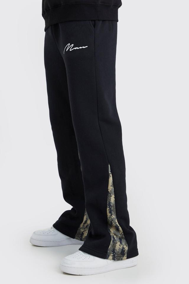 Mens Black Man Signature Camo Gusset Joggers, Black Product Image