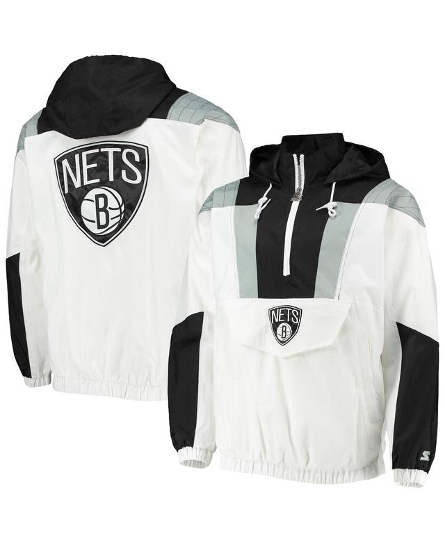 Mens Starter White Brooklyn Nets Striker Crinkle Half-Zip Hoodie Jacket Product Image