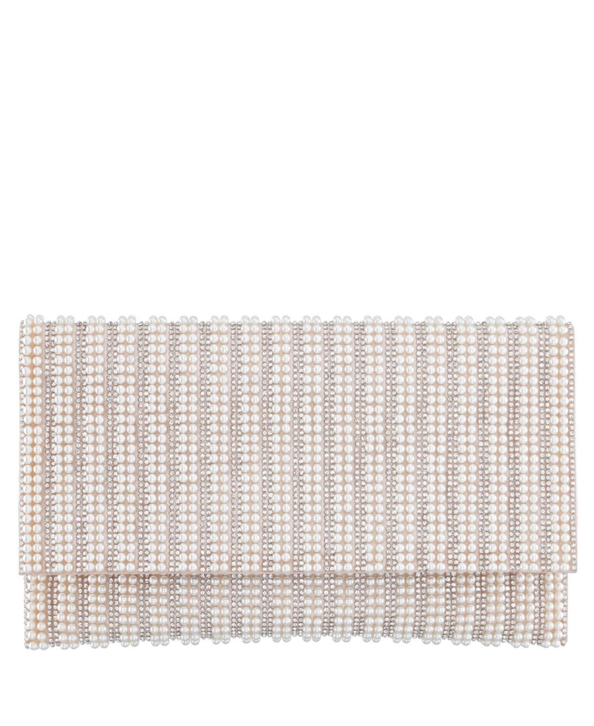 Womens Allover Imitation Pearl and Crystal Envelope Clutch Product Image