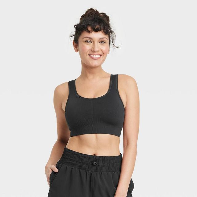 Womens Seamless Medium Support Racerback Midline Sports Bra - All In Motion Black L Product Image