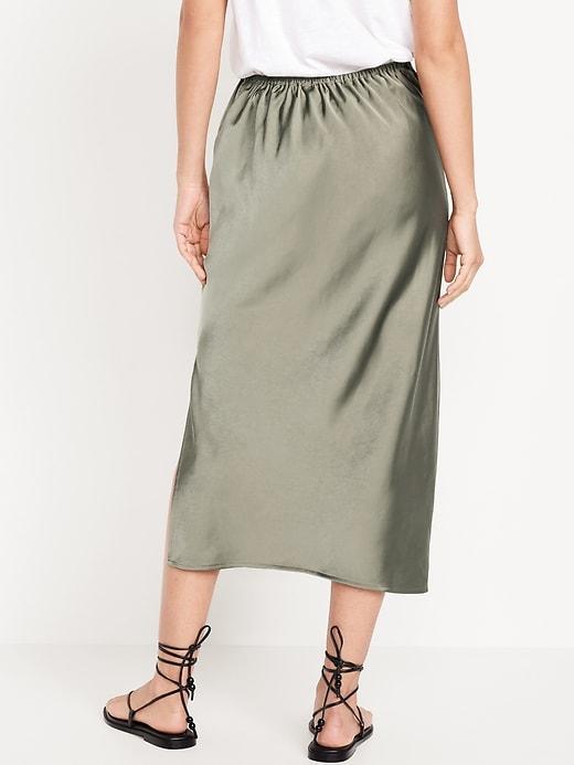 High-Waisted Satin Midi Slip Skirt Product Image