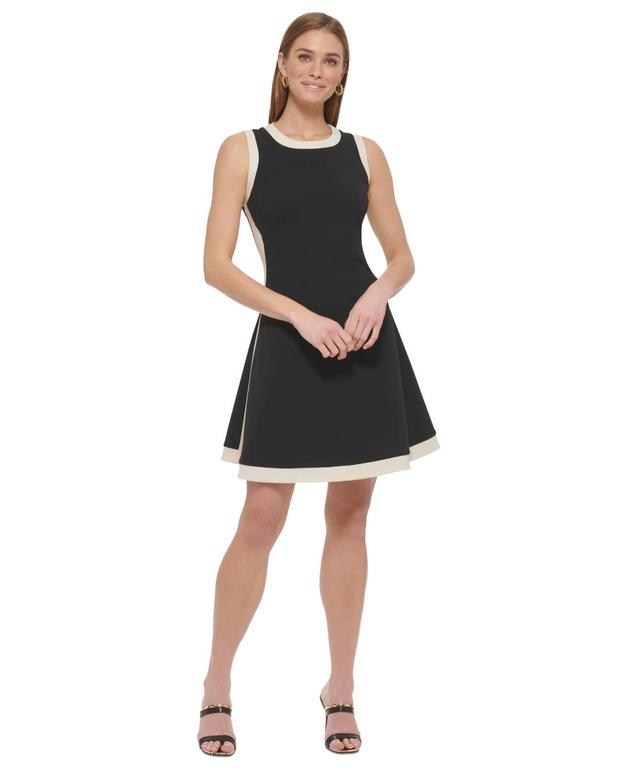 Dkny Petite Sleeveless Contrast-Trimmed Dress - Black Product Image