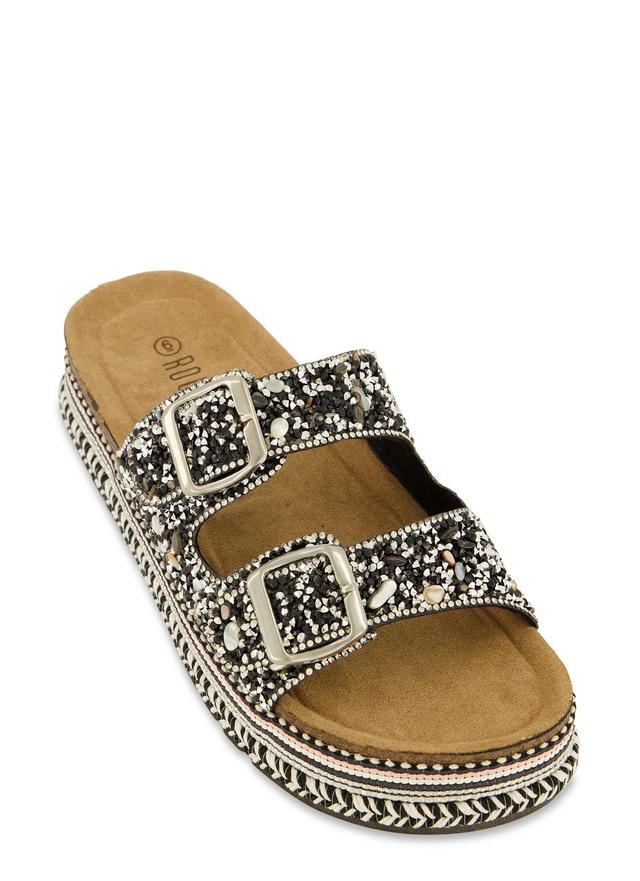 Womens Studded Rhinestone Footbed Sandals Product Image