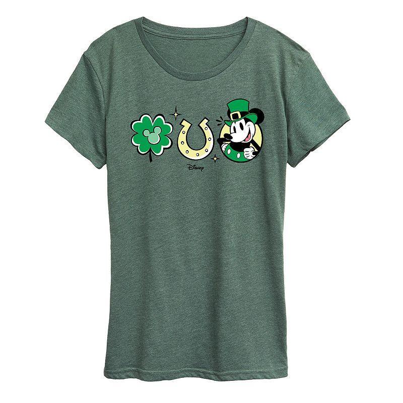 Disneys Mickey Mouse Womens St. Patricks Icons Graphic Tee Grey Green Product Image