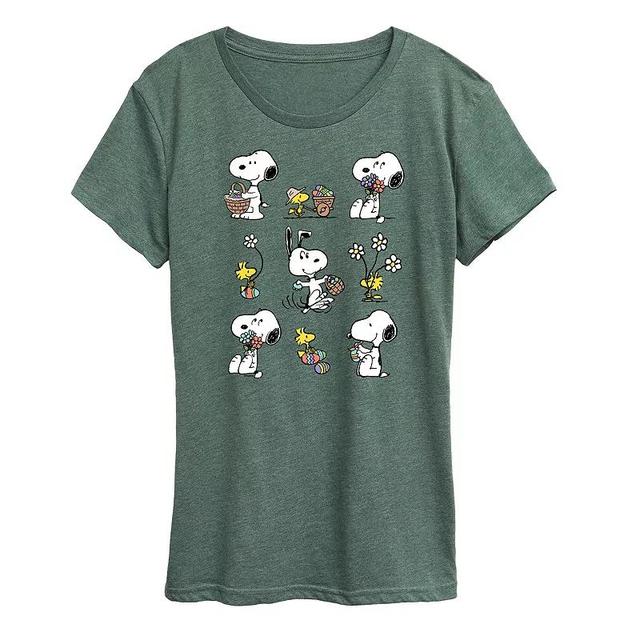 Womens Peanuts Snoopy & Woodstock Spring Pattern Graphic Tee Grey Green Product Image