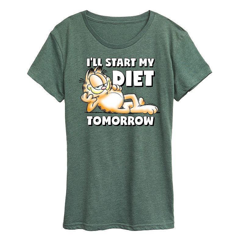 Womens Garfield Diet Tomorrow Graphic Tee, Girls Grey Gray Product Image